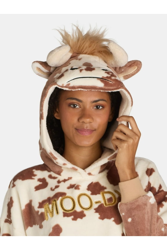 Women's Lounger Cow with Long Sleeves, Sizes XS-3X