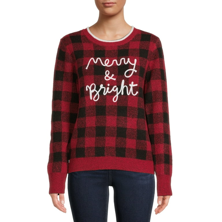 Holiday Time Women s Plaid Sweater Walmart