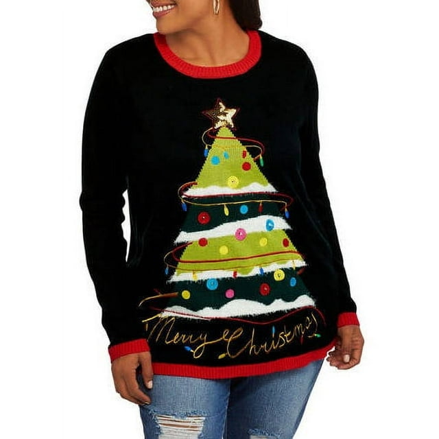 Holiday Time Women's Plus Christmas Sweater with Lights "LIGHT UP