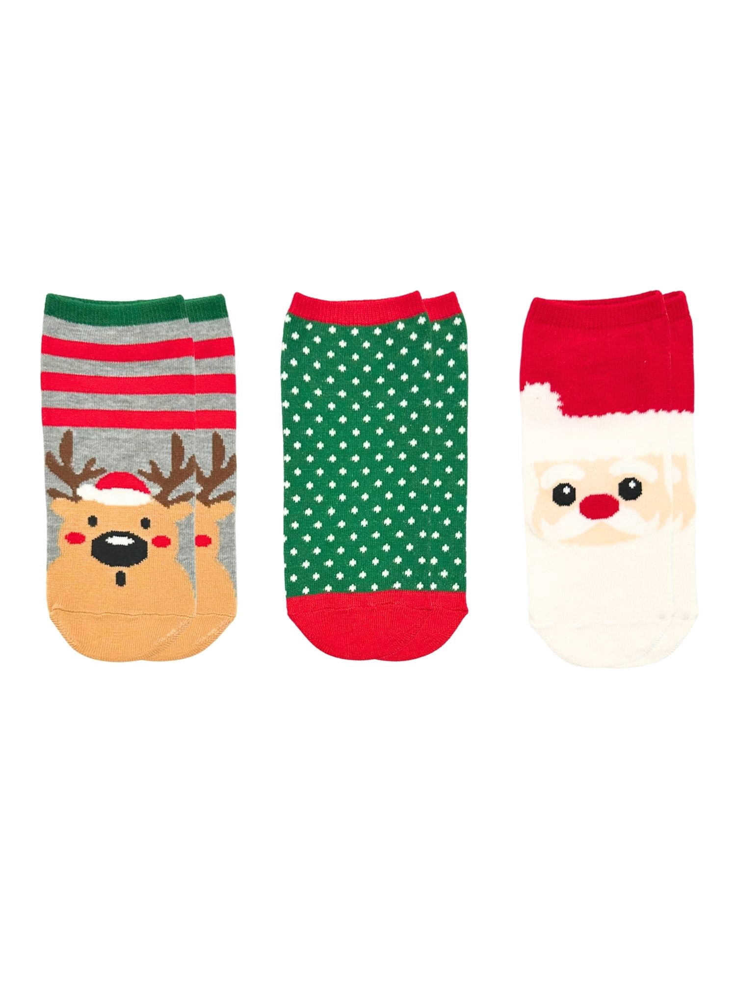 Holiday Time Women's Santa Reindeer No-Show Socks, 3-Pack, Size 4-10