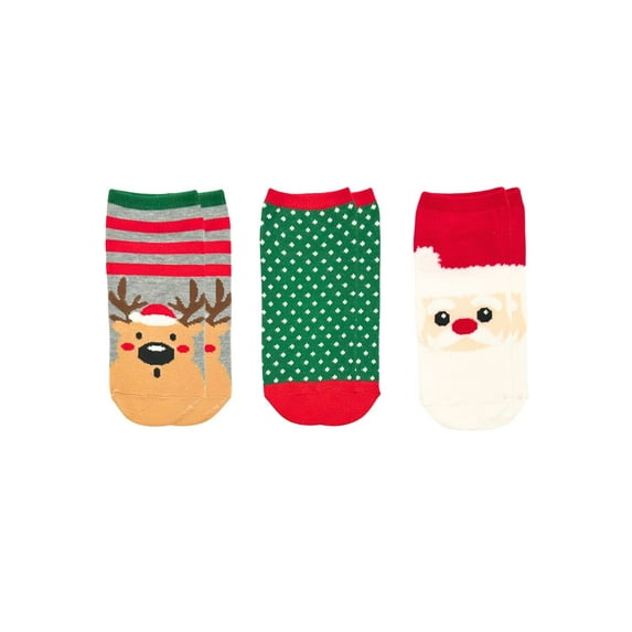 Holiday Time Women's Santa Reindeer No-Show Socks, 3-Pack, Size 4-10