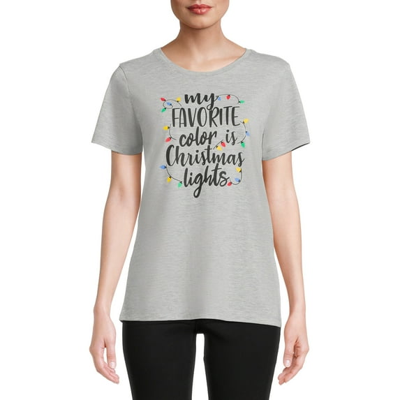 Holiday Time Women's Short Sleeve Christmas All of the Lights Graphic T-Shirt