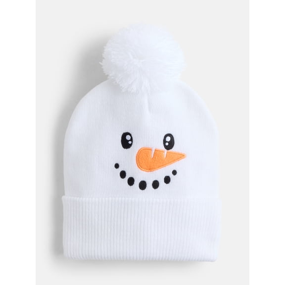 Holiday Time Women's Snowman Beanie, White