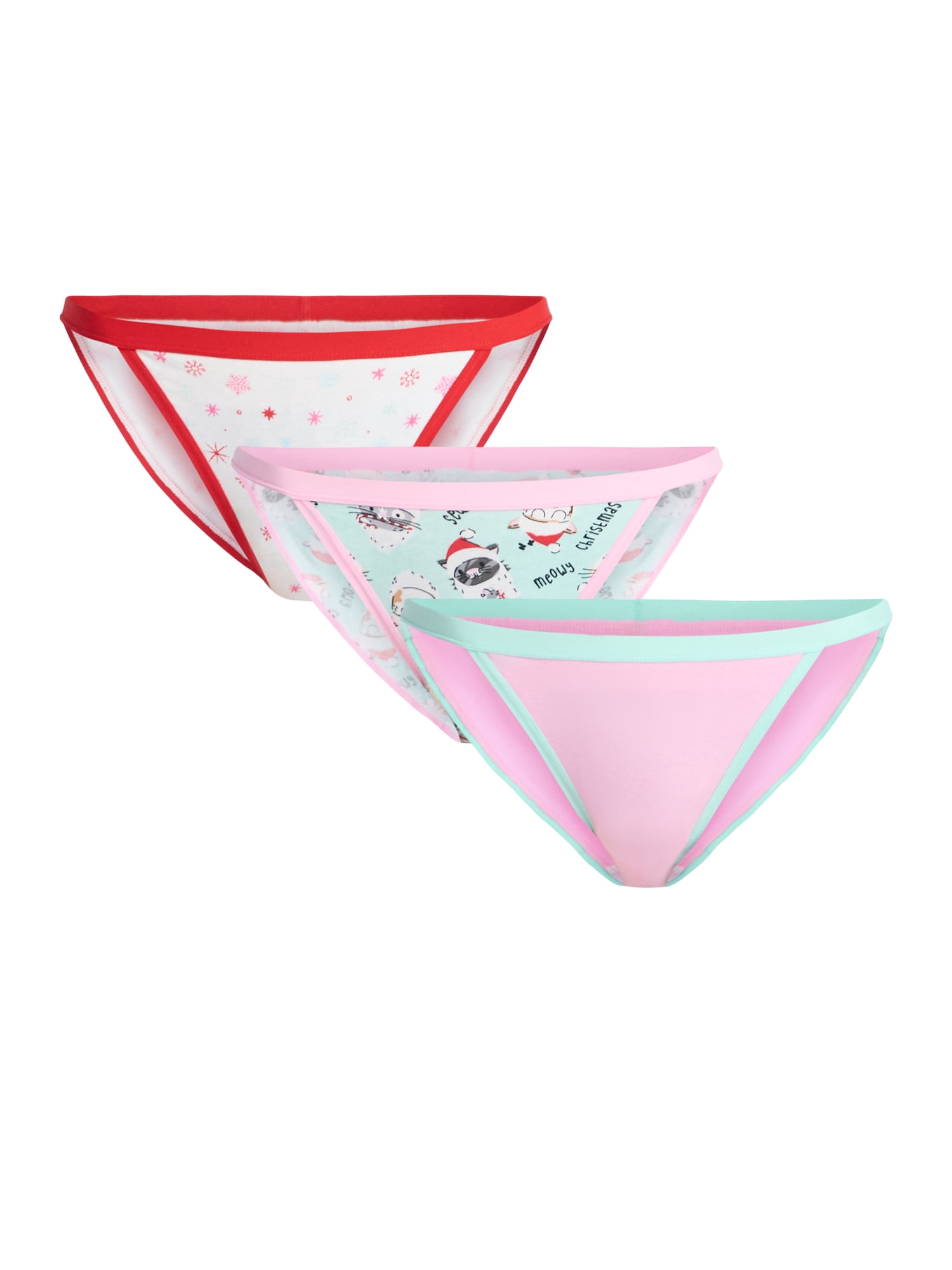 Holiday Time Women's Christmas String Bikini Panties, 3-Pack, Sizes S-XXL