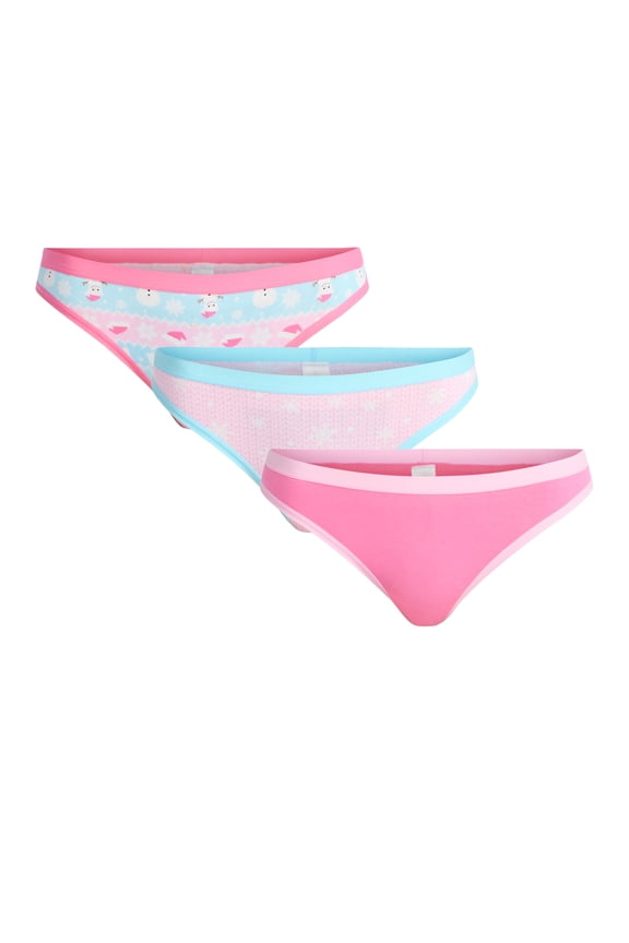Women's Christmas Thong Panties, 3-Pack, Sizes S-XXL