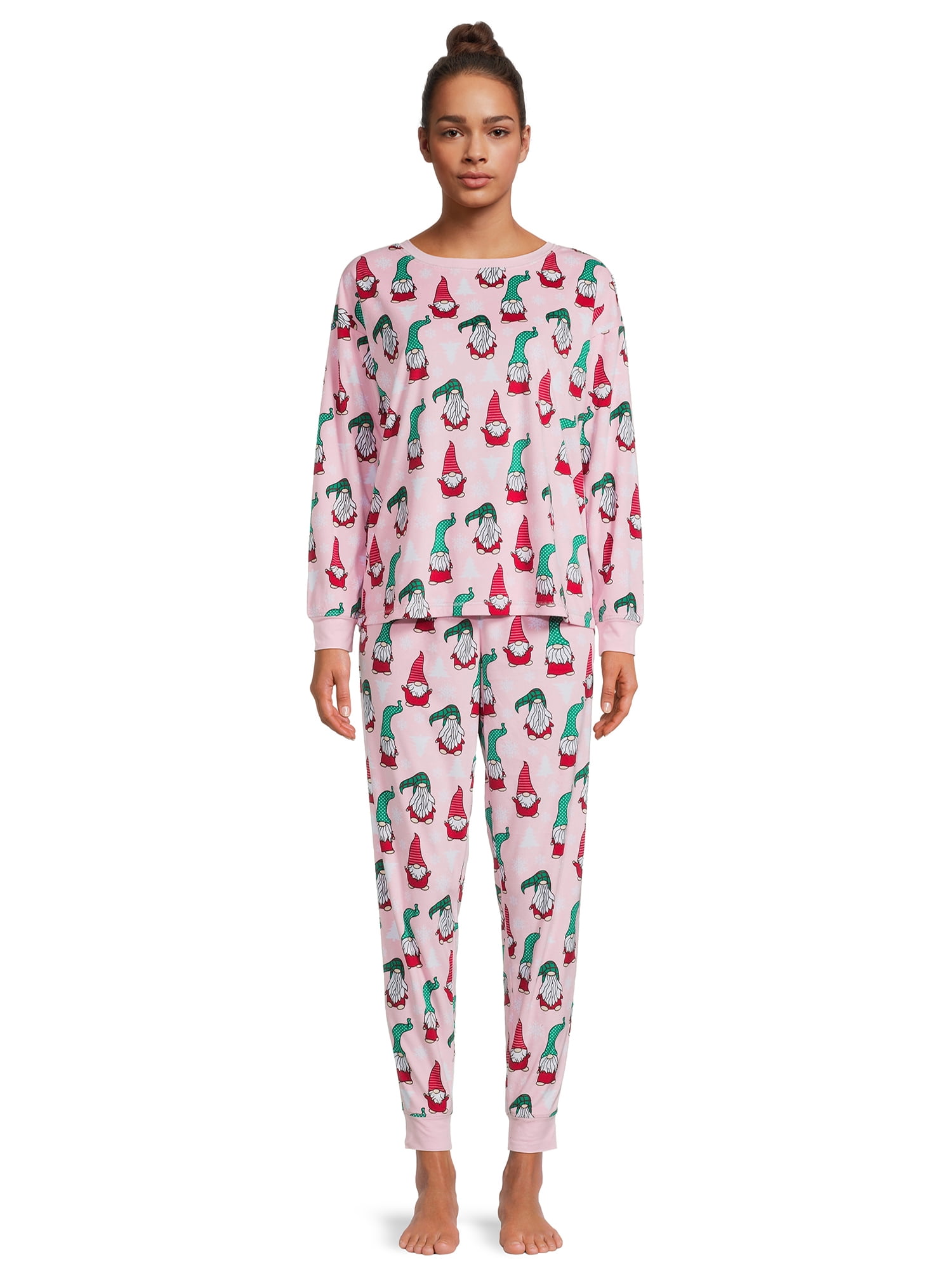 Holiday Time Women's Velour Gnome Print Top and Pants Pajama Set, 2-Piece,  Sizes S-3X