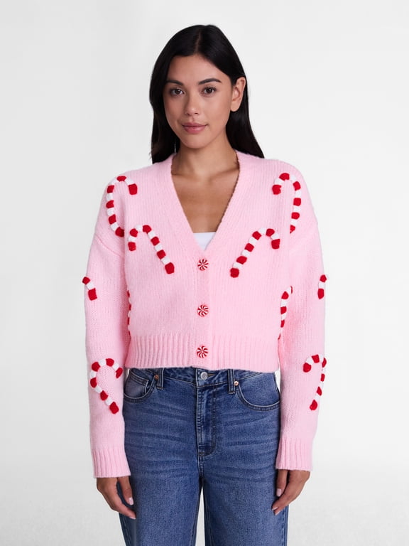 Women's & Women's Plus Christmas Candy Cane Cardigan, Sizes XXS-4X