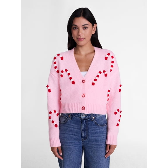 Holiday Time Women's Candy Cane Christmas Cardigan