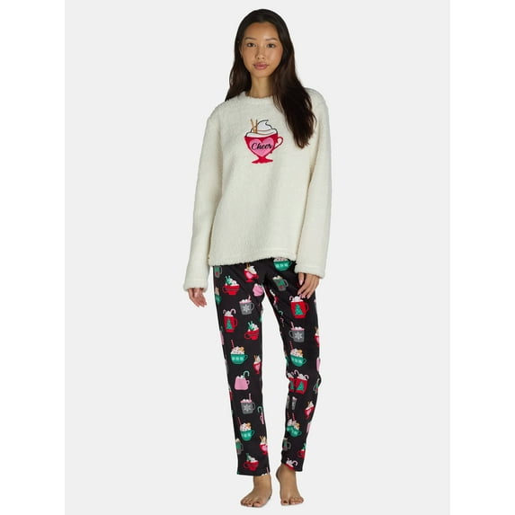 Holiday Time Women's and Women’s Plus Cheer Holiday Plush Pajama Set, 2-Piece, Sizes S-3X
