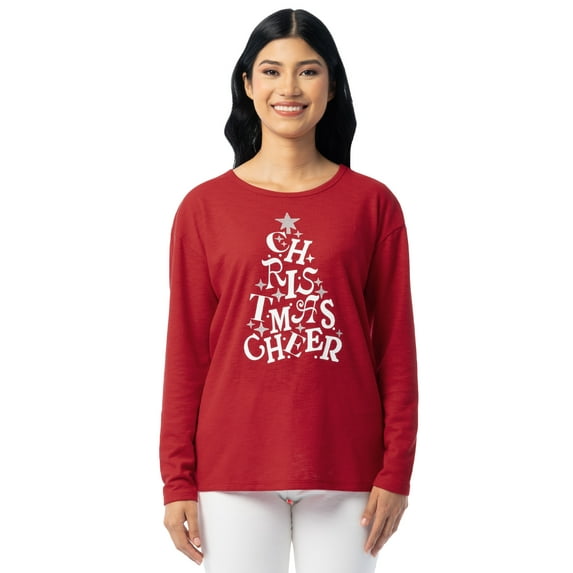 Holiday Time Women's and Women’s Plus Christmas Waffle Graphic Tee with Long-Sleeves, Sizes S-3XL, 1X-2X