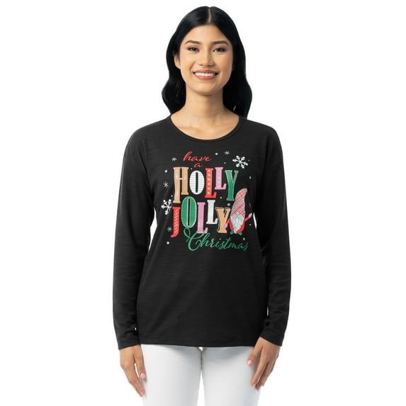 Holiday Time Women's and Women’s Plus Christmas Waffle Graphic Tee with Long-Sleeves, Sizes S-3XL, 1X-2X