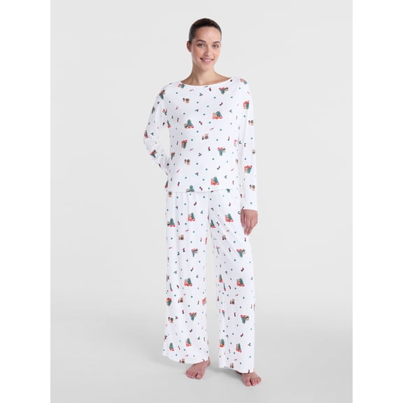 Holiday Time Women's and Women's Plus Ribbed Top and Pants Pajama Set, 2-Piece, XS-3X