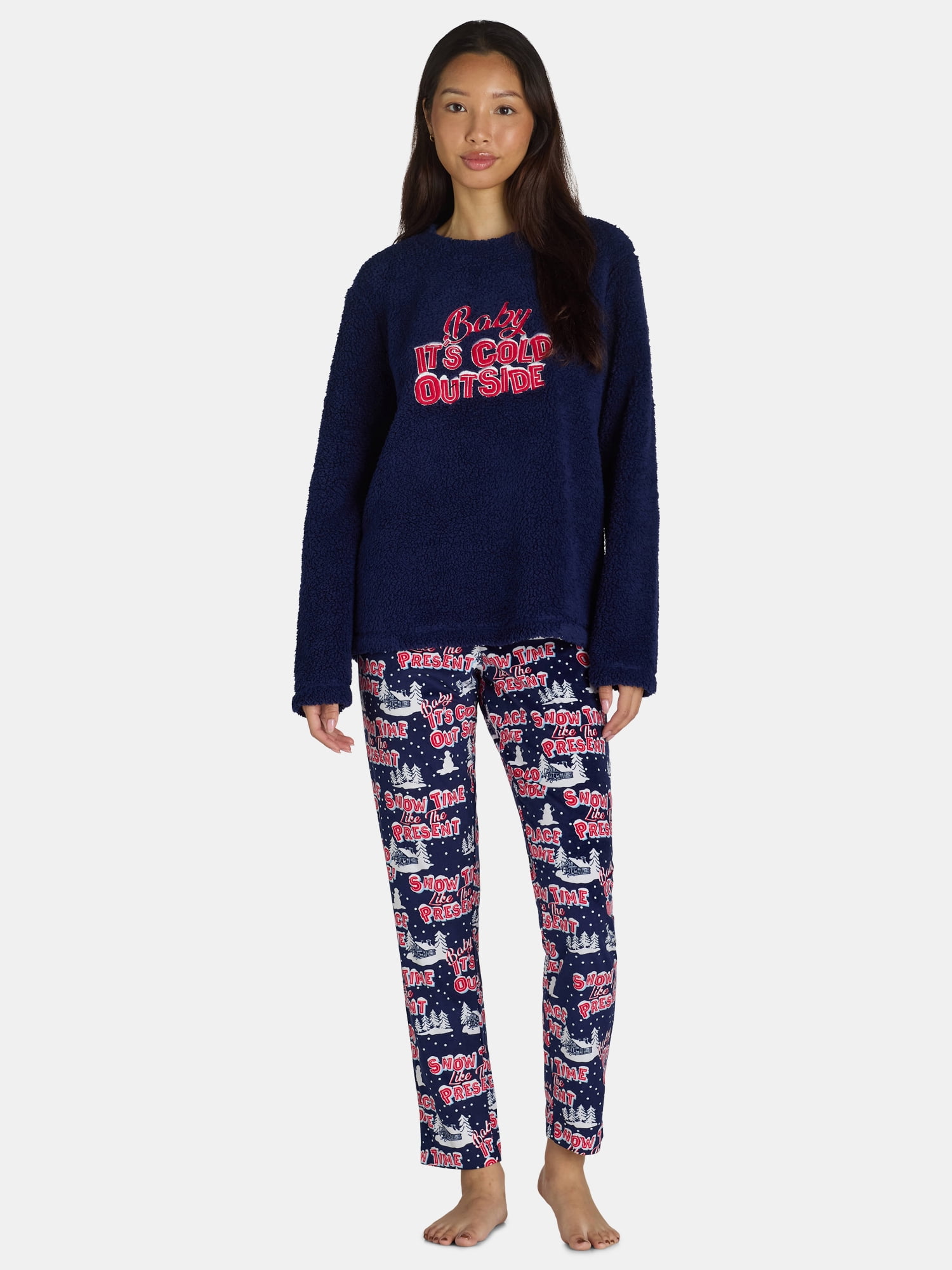 Holiday Time Women's Snowman Holiday Plush Pajama Set, 2-Piece, Sizes S to 3X