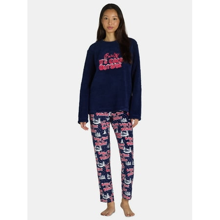Holiday Time Women's and Women's Plus Snowman Holiday Plush Pajama Set, 2-Piece, Sizes S-3X