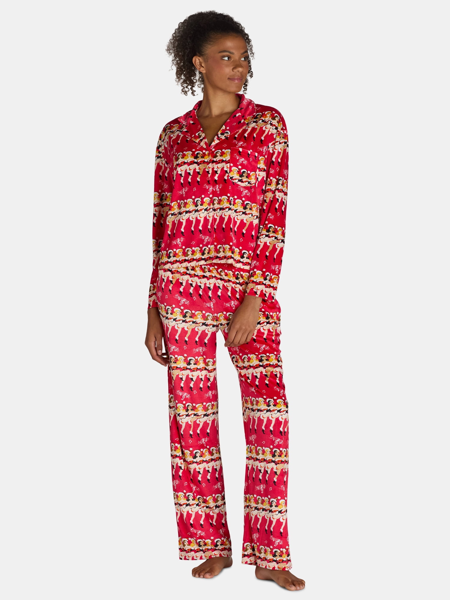 Holiday Time Women’s and Women’s Plus Velour Notch Collar Pajama Top and Pants Set, 2-Piece, Sizes XS-3X