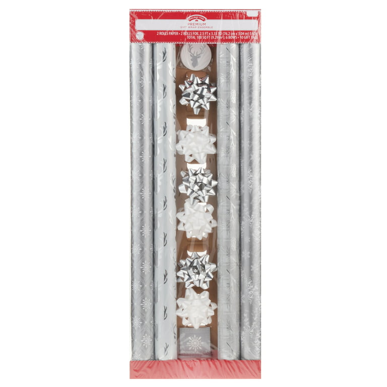 Holiday Time Wrapping Paper Kit, Silver & White, 30