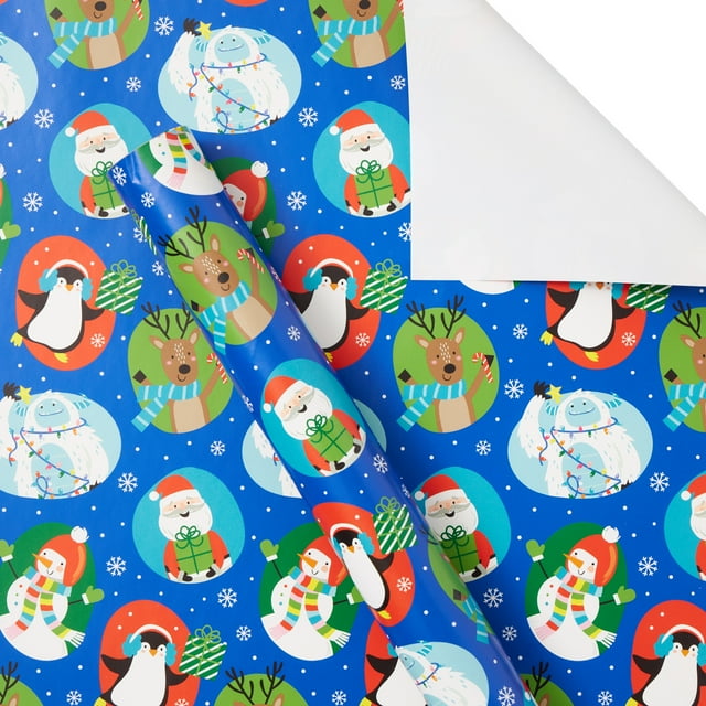Holiday Time Yeti and Friends Premium Wrapping Paper, Blue, Christmas