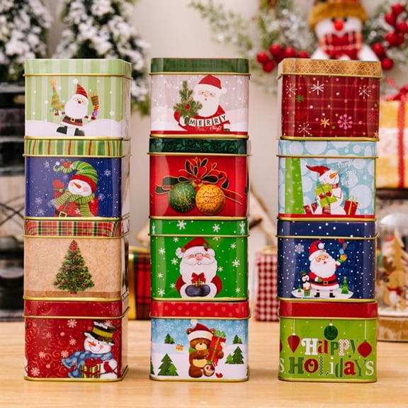 Holiday Tin Box with Clear Window, 8x8x6cm Reusable Iron Container for Candy Cookies Gift Packaging and Party Favors