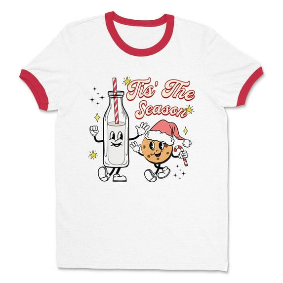 Holiday Tis the Season Ringer Tee Shirt Unisex 2X-Large White/Red