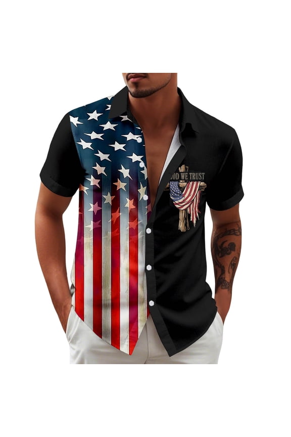 Holiday Top for Men Short Sleeve Stylish Print Comfort Breathable Fabric Compression Shirt Men,Black,XL