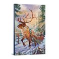 thumbnail image 1 of Holiday Tradition, Reindeer Sleigh Ride Through Mountain Snow, (16x24 Wrapped Canvas, Wall Decor, Artwork), 1 of 5