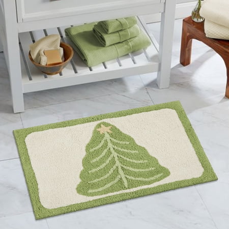Holiday Trees Cotton Bath Rug, Green, 17" x 24"