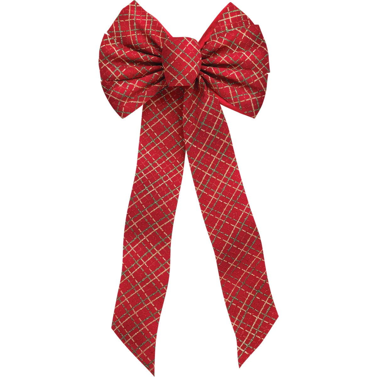 Holiday Trims Plaid Christmas Bow Gold Glitter - Decorative - 11" W x 23" L — Residential Use, Standard Application