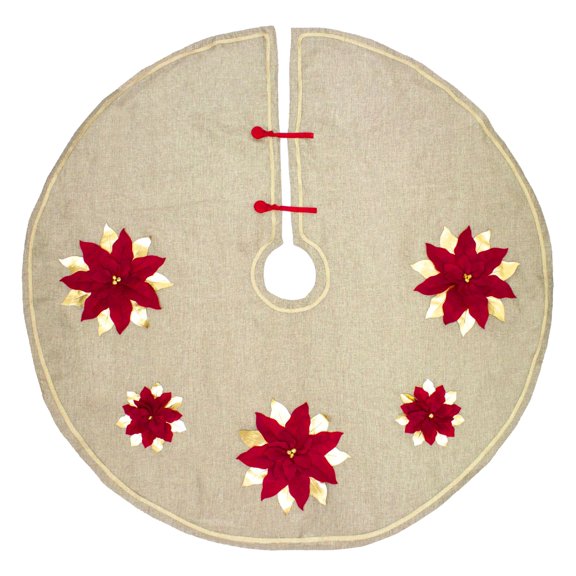 Holiday Unique 3D Poinsettia Christmas Decorative Tree Skirt 53" Round (Gold+Red 53" Tree Skirt)