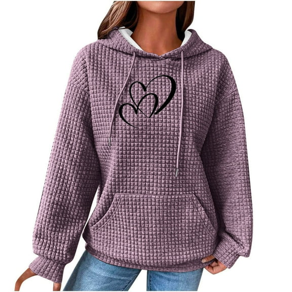 Holiday Usmixi Womens Hoodies Winter Drawstring Hooded Sweatshirt for Women Plus Size Loose Casual Pocket Pullover Hoodies Sweater Fashion Heart Print Graphics Sweatshirt Tops Big Saving