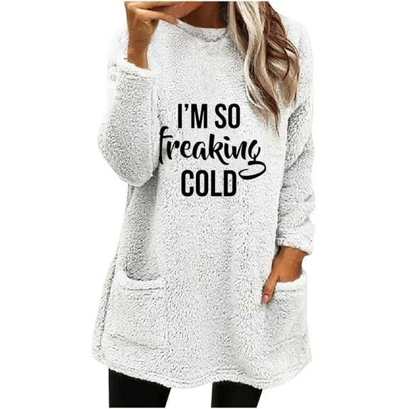 Holiday Usmixi Womens Plush Sweatshirt Winter Womens Fleece Sweater Long Sleeve Crewneck Cozy Soft Plush Sweatshirt Fashion Letter Print Loose Thickened Pullover Tops with Pocket Big Saving