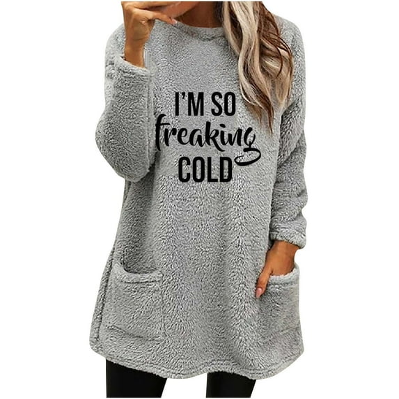 Holiday Usmixi Womens Plush Sweatshirt Winter Womens Fleece Sweater Long Sleeve Crewneck Cozy Soft Plush Sweatshirt Fashion Letter Print Loose Thickened Pullover Tops with Pocket Big Saving