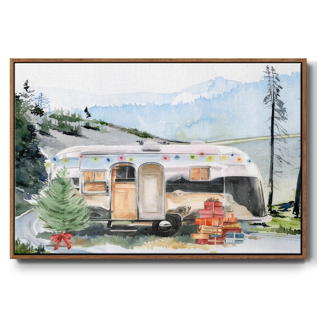 Holiday Vacation I - Framed Gallery Wrapped Holiday Canvas - 17 x 25 - Rosewood Frame