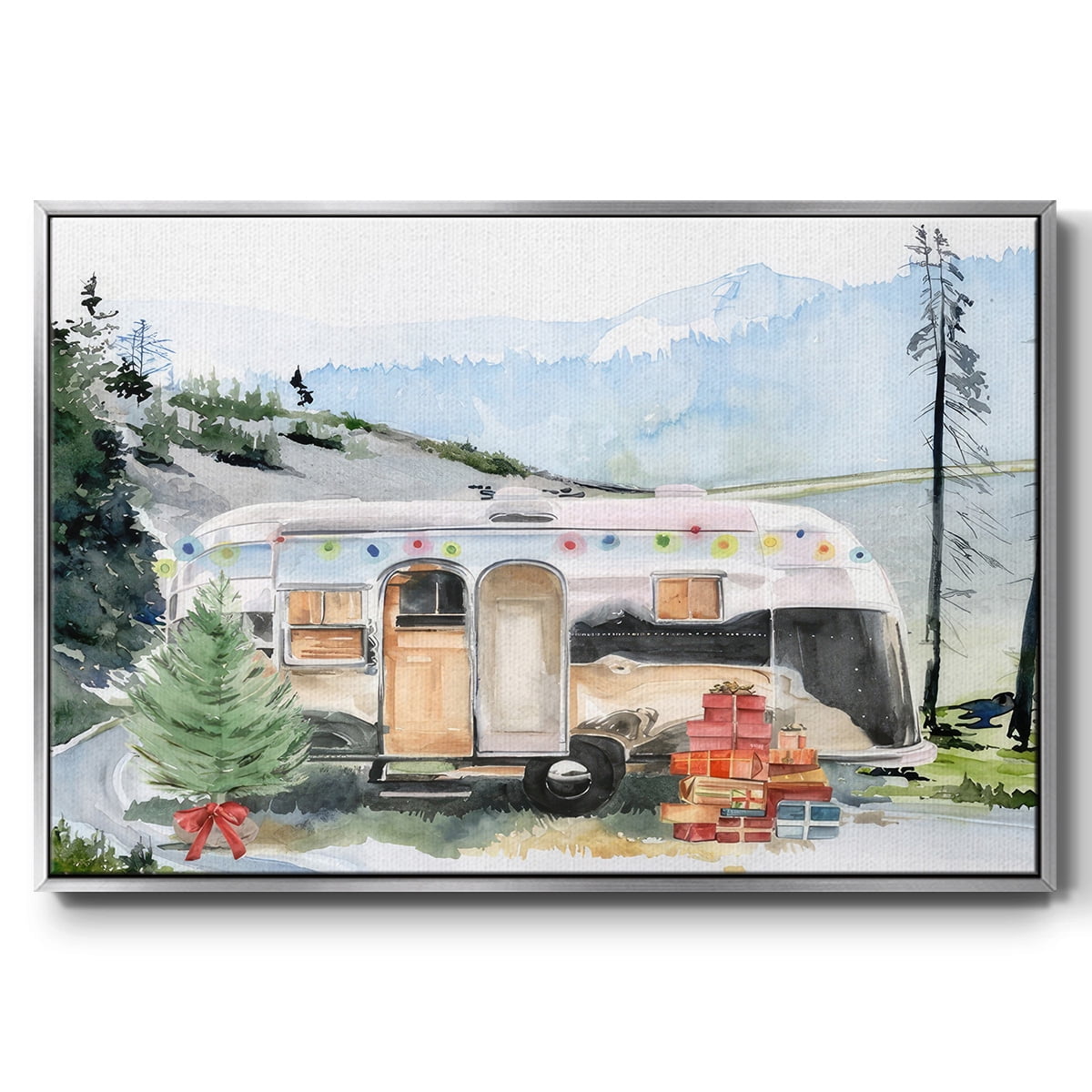 Holiday Vacation I - Framed Gallery Wrapped Holiday Canvas - 17 x 25 - Silver Frame