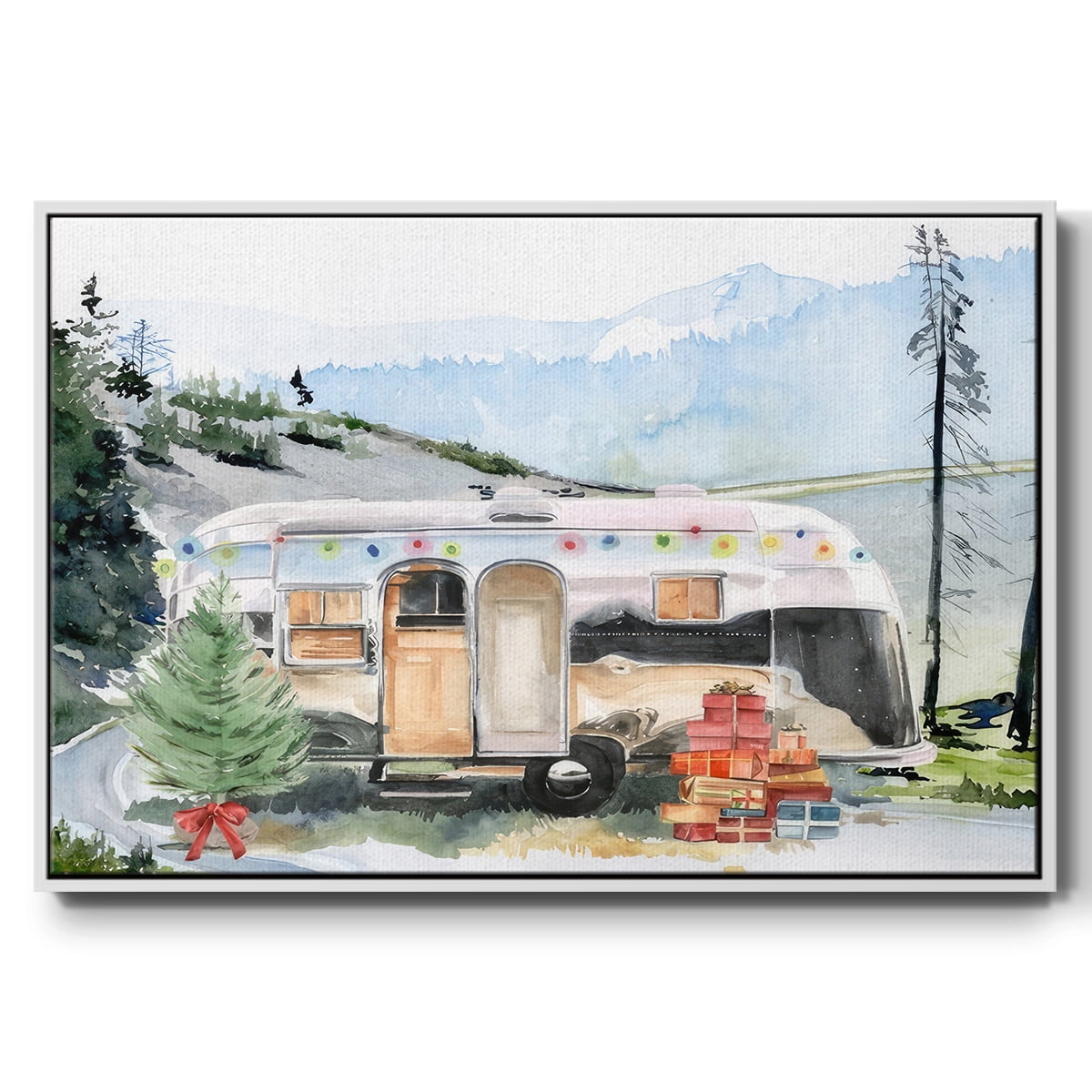 Holiday Vacation I - Framed Gallery Wrapped Holiday Canvas - 27 x 41 - White Frame