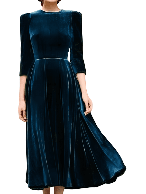 Holiday Velvet Dress for Women Velvet Midi Dress Teal Blue Formal Dress  Vintage Formal Dress Bridesmaid Dresses