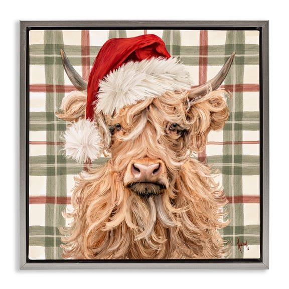 Stupell Industries - Holiday Wavy Haired Cattle Gray Floating Frame Canvas Art, 18 x 18, Made In USA