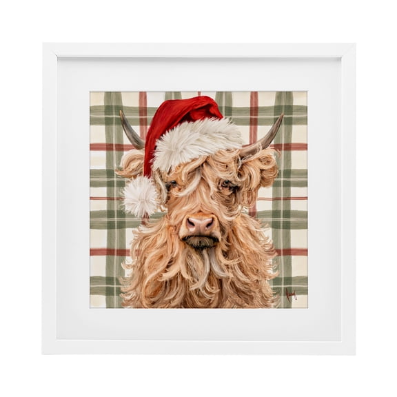 Stupell Industries - Holiday Wavy Haired Cattle White Framed Print Under Glass, 16 x 16, Made In USA