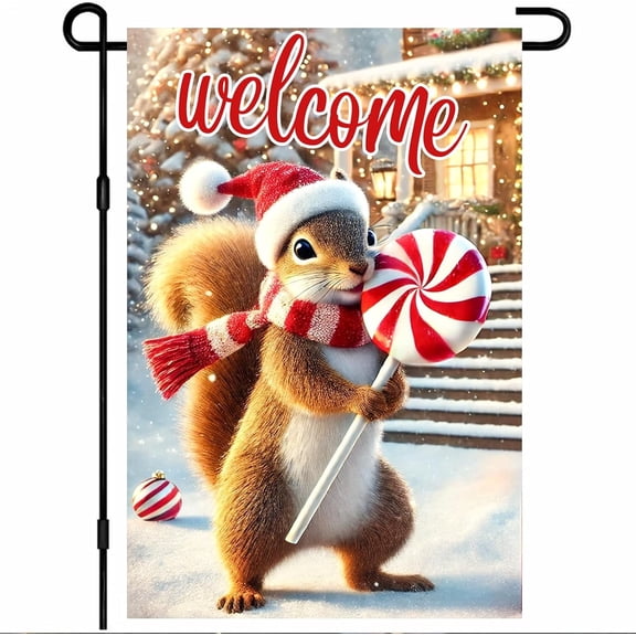 Holiday Welcome Squirrel Garden Flag Double Sided 12x18 Inch Outdoor Yard Porch Lawn Decorative Seasonal Animal Banner