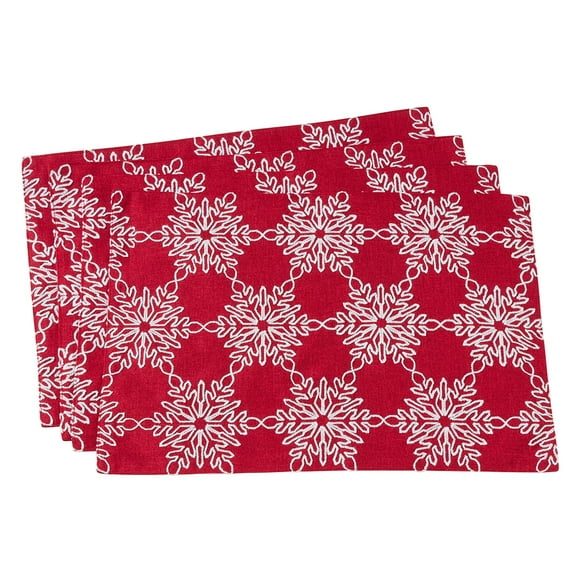 Holiday White Snowflake Design 13"X19" Red Placemats, Set of 4