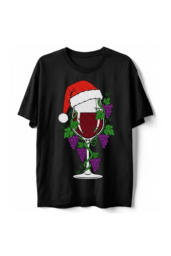 Holiday Wine Lover Funny Red Wine Grapes Festive Cheer Graphic Unisex T-Shirt, up to size 5XL