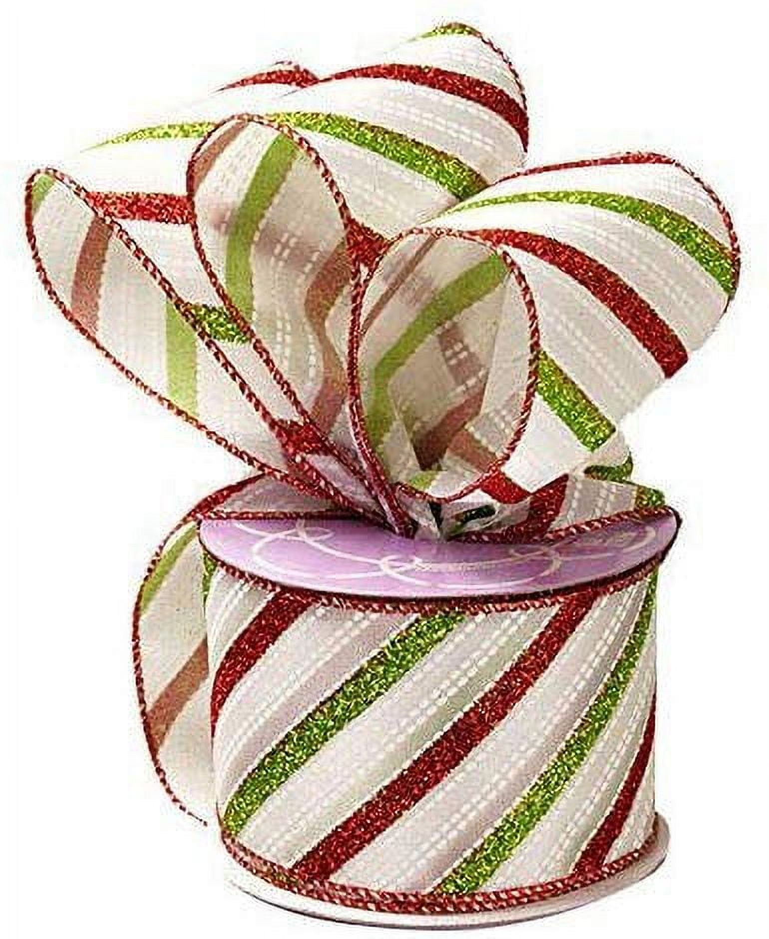 Ribbon Traditions Christmas Red / Green / White Diagonal Stripes Wired  Ribbon 2 1/2 by 25 Yards