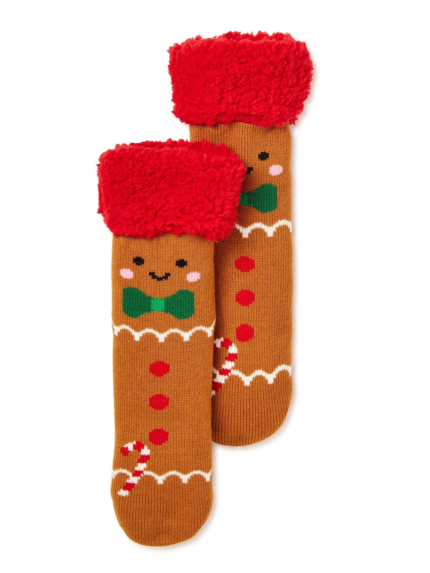 Holiday Women's Long Cozy Warmer Gingerbread Slipper Socks, 1-Pack