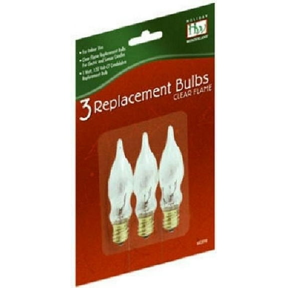 Holiday Wonderland 1078-88 3 Pack C7 Clear Flame Candle Replacement Bulbs - Quantity of 18