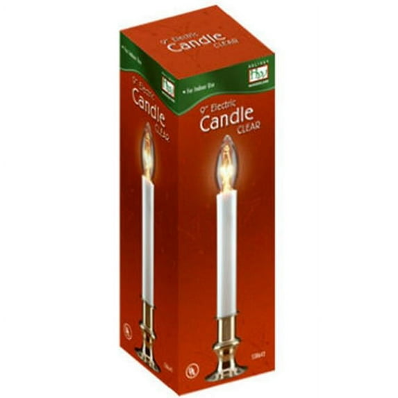 Holiday Wonderland 1519-88 Christmas Candle, Electric, Clear Flame, White/Brass, 9-In. - Quantity 1