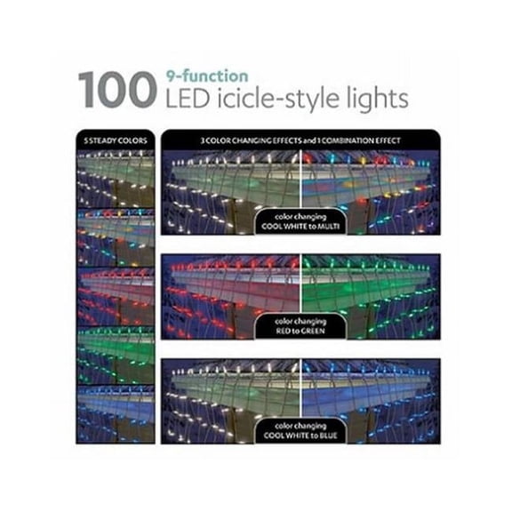 Holiday Wonderland 45193-88 Multi-Function Christmas LED Color Sync Icicle Light Set, White/RGB, 100 Lights - Quantity 1