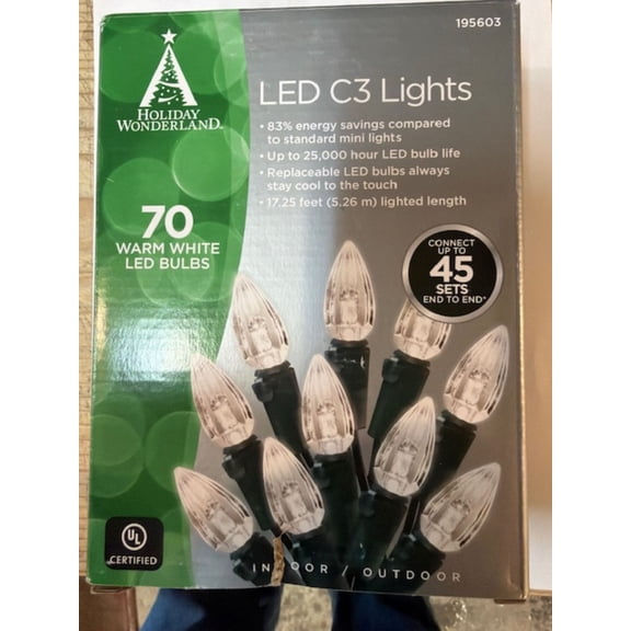 Holiday Wonderland 47696-88A Holiday LED 70-Light C3 Warm White Faceted Bulb String Light Set