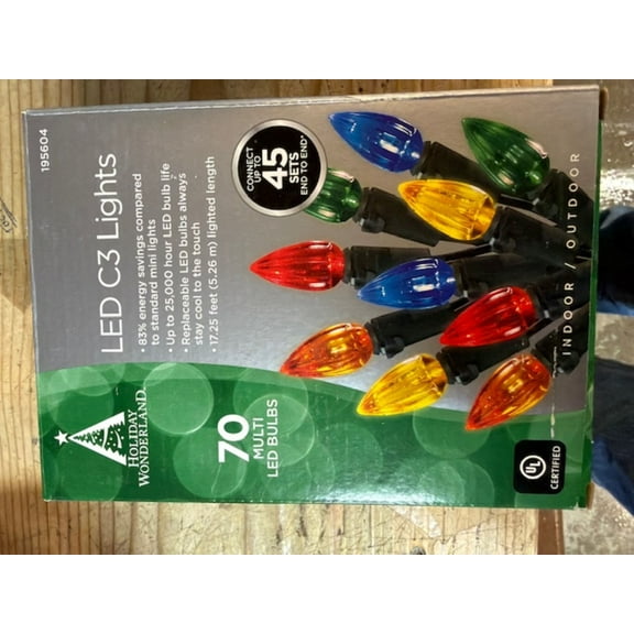 Holiday Wonderland 47698-88A Holiday LED 70-Light C3 Multi-Color Faceted Bulb String Light Set