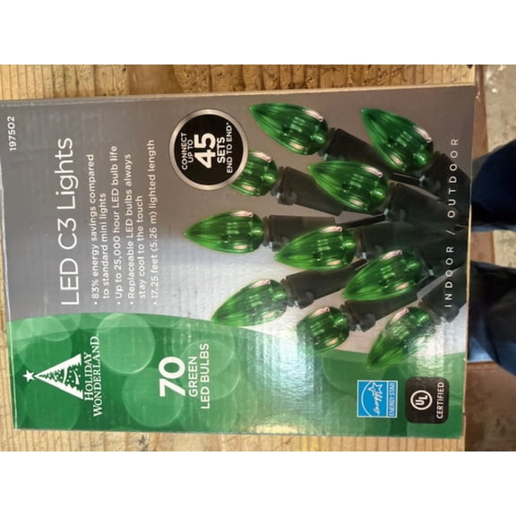 Holiday Wonderland 47714-88A Holiday LED 70-Light C3 Green Faceted Bulb String Light Set