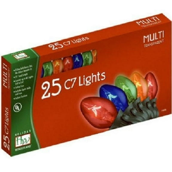 Holiday Wonderland 525-88 25 Count Transparent Multi-Color C7 Christmas Light Set - Quantity of 4