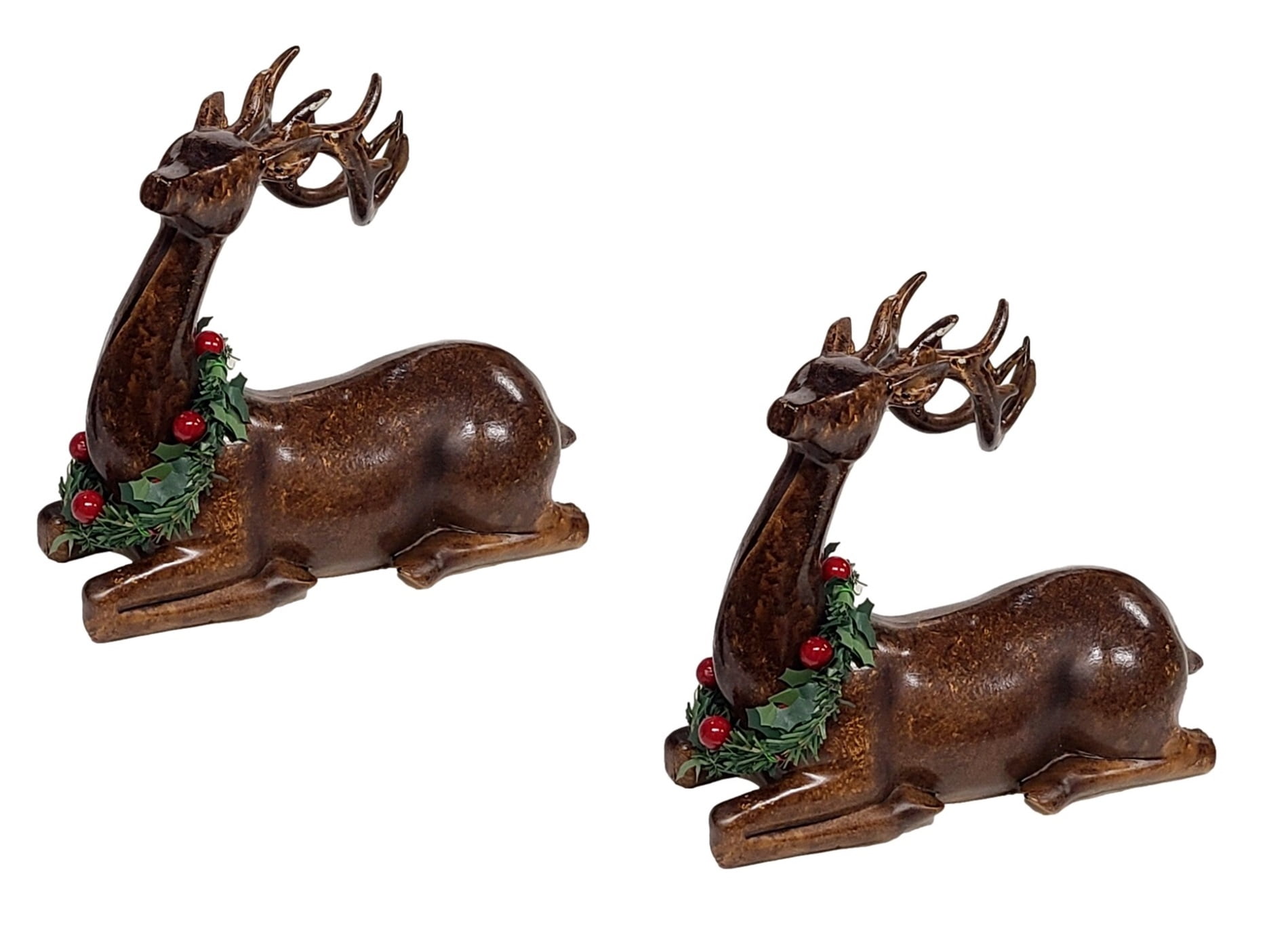 Holiday Wooden Reindeer Table Decor 2 Pack Holly Wreath Herd Marbled